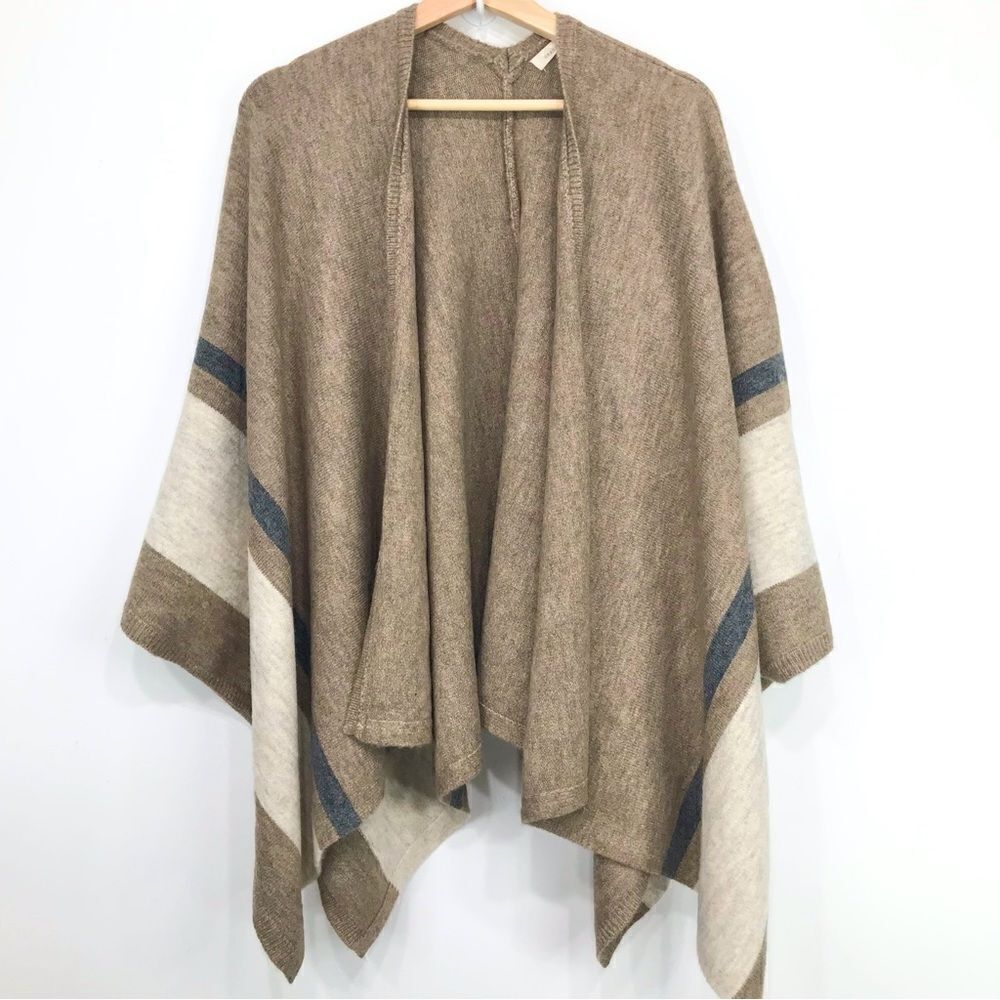 Grade & Gather Taupe Tan Cream Gray Stripe Knit Poncho Cardigan